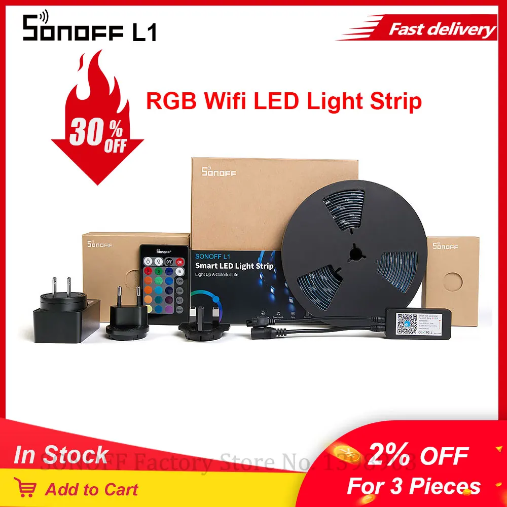 Умная Светодиодная лента SONOFF L1 с Wi Fi 2 м/5 м 5050 RGB контроллером приглушасветильник