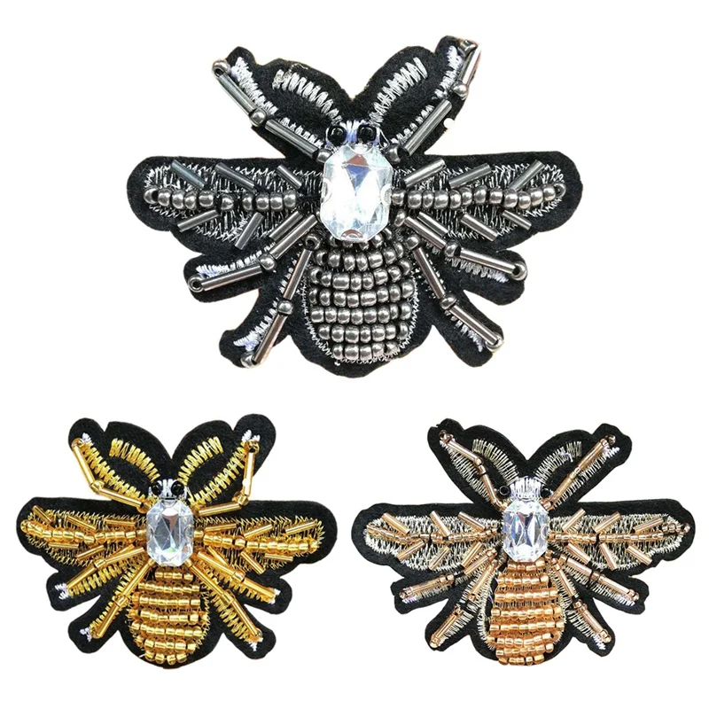 Promotion! Handmade Rhinestone Bee Beaded Patches Sew On Crystal Pearl Patch For Clothing Beading Applique Cute Crystals M | Дом и сад