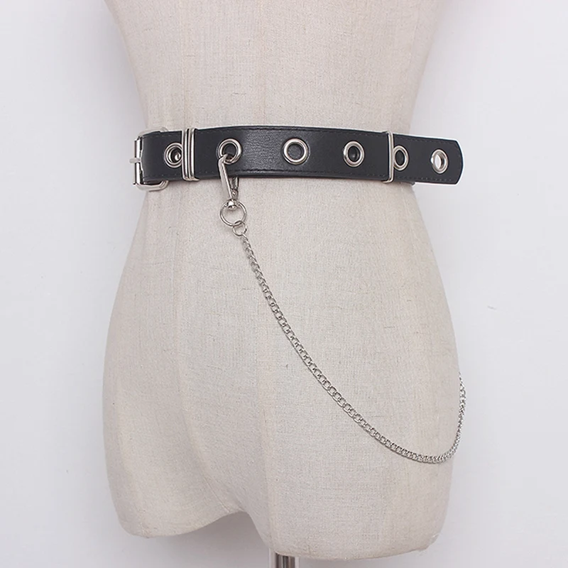 

Newest Design Detachable Waist Belt Chain Punk Hip-Hop Trendy Women Belts Lady Fashion Silver Pin Buckle Leather Waistband Jeans
