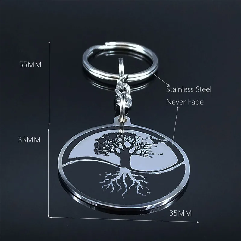 

2021 Yin Yang Gossip Tree of Life Stainless Steel Key Chains Men Silver Color Keyrings Women Jewelry llaveros para hombre K6S02