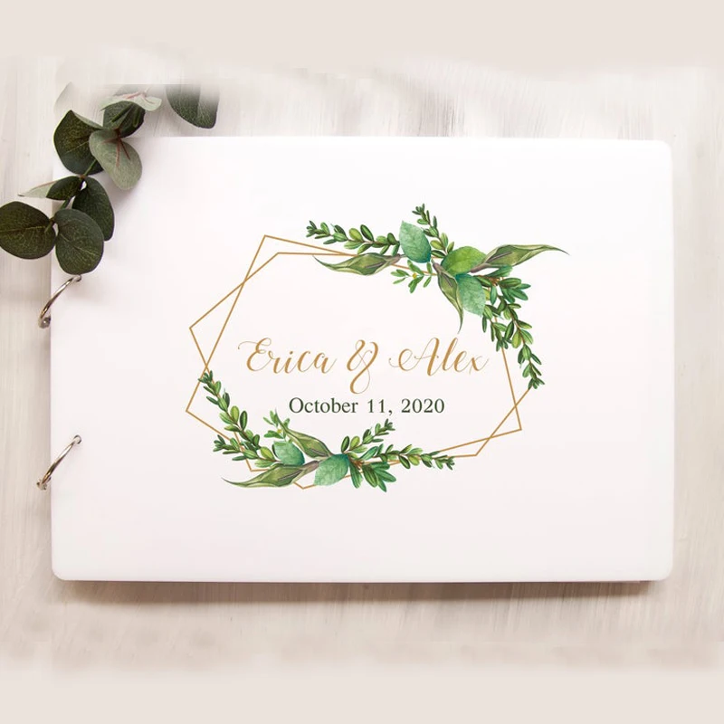 

Greenery Wedding Guest Book Sign Personalized Wedding Guestbook Wood Cover Wedding Album Calligraphy Wedding Book Wedding Sign