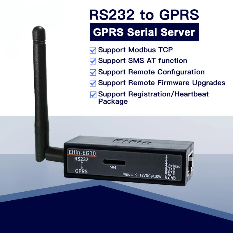 

Последовательный порт RS232 к GPRS конвертер gsm модуль последовательный сервер Elfin-EG10 поддержка протокол Modbus TCP