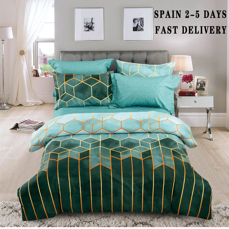 

Stripe Plaid Gilt Duvet Cover Nordic Geometric Bedding Sets King 240x220 Quilt Covers Pillowcase Bedclothes Spain Fast Delivery
