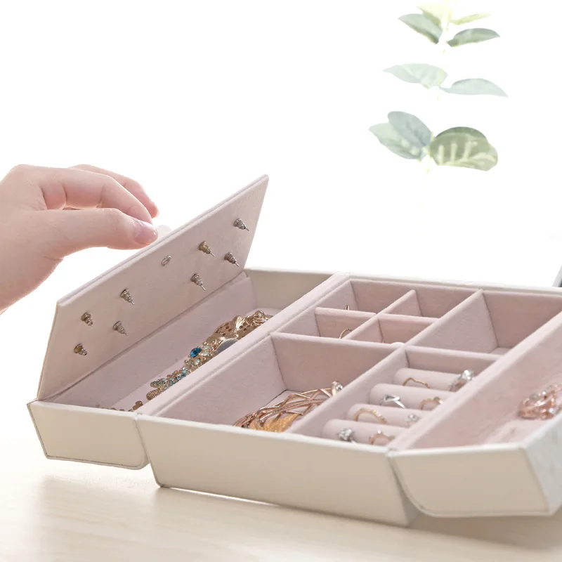 Multi-directional Jewelry Box Portable Earrings Ring Jewelry Square Exquisite Jewelry Storage Box
