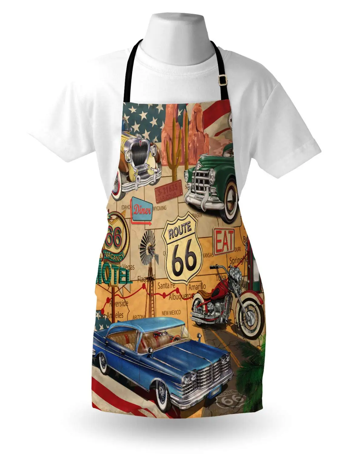 Фартук Route 66 для женщин и детей старомодный мотоцикл на карте дорожное