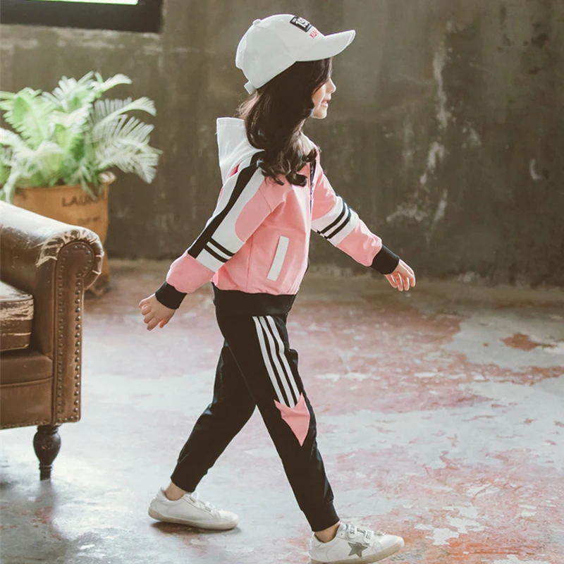 Спортивный костюм для девочек спортивный детская модная куртка в полоску