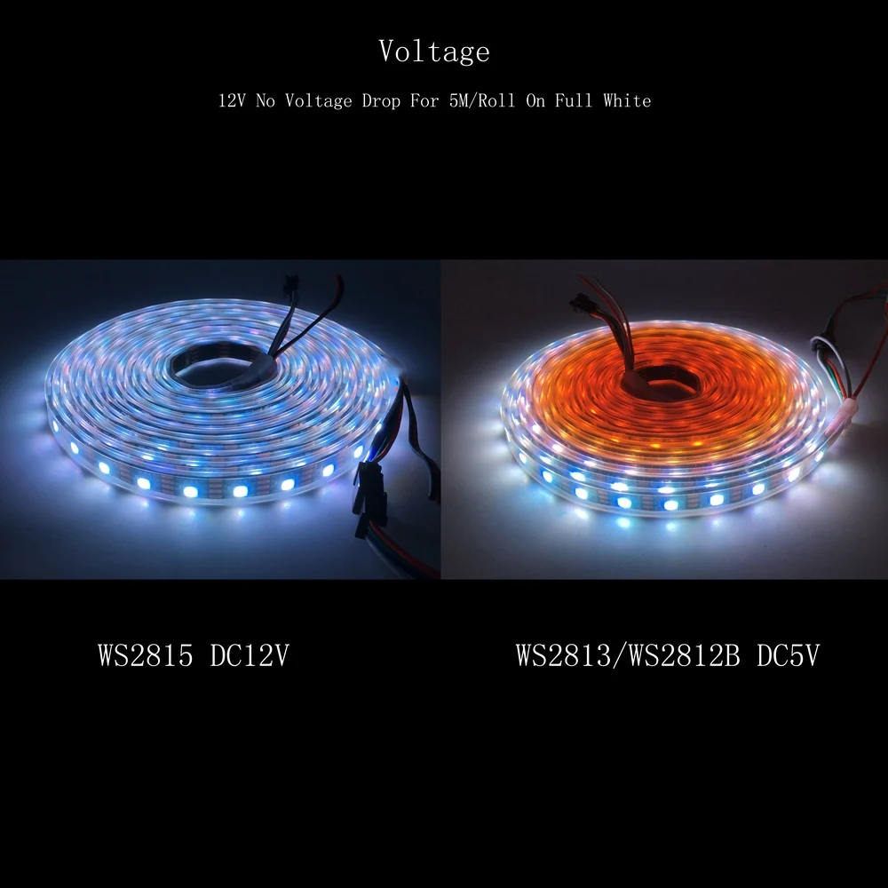 DC12V WS2815(WS2812B WS2813 обновление) RGB светодиодные пиксельные полосы, индивидуально адресуемые Белый/Черный PCB двухсигнальный светодиодный гибкий светильник