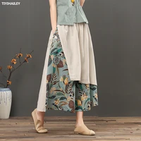 tiyihailey free shipping 2021 new long maxi elastic high waist women cotton linen skirts spring summer a line print patchwork
