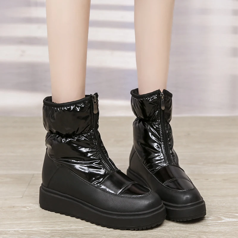 Rimocy/женские водонепроницаемые ботинки с хлопковой подкладкой; теплые зимние ботинки с толстым плюшем; женские ботильоны на платформе с молнией спереди