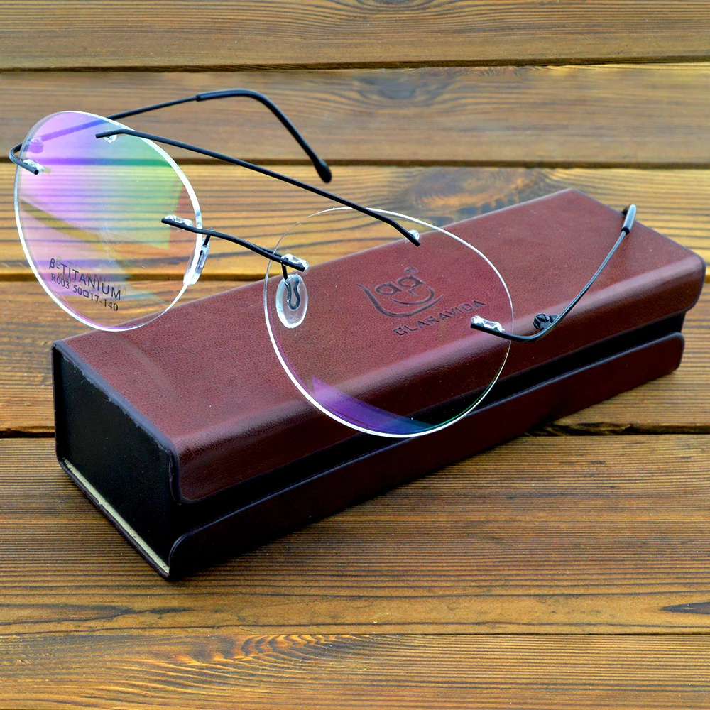 

Titanium Rimless Double Bridge Pilot Light Weight Round Optical Frame Custom Photochromic,Progressive Myopia Reading Glasses