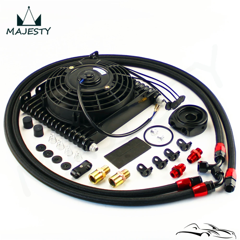 

Универсальный 15 ряд AN8 масляный радиатор 32 мм фильтр адаптер шланг комплект + 7 "электрический вентилятор