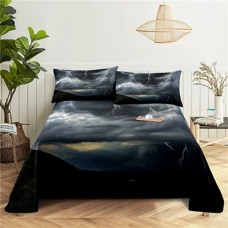Beautiful Night Scene Bedding Sheet Home Digital Printing Polyester Bed Flat With Pillowcase Print | Дом и сад