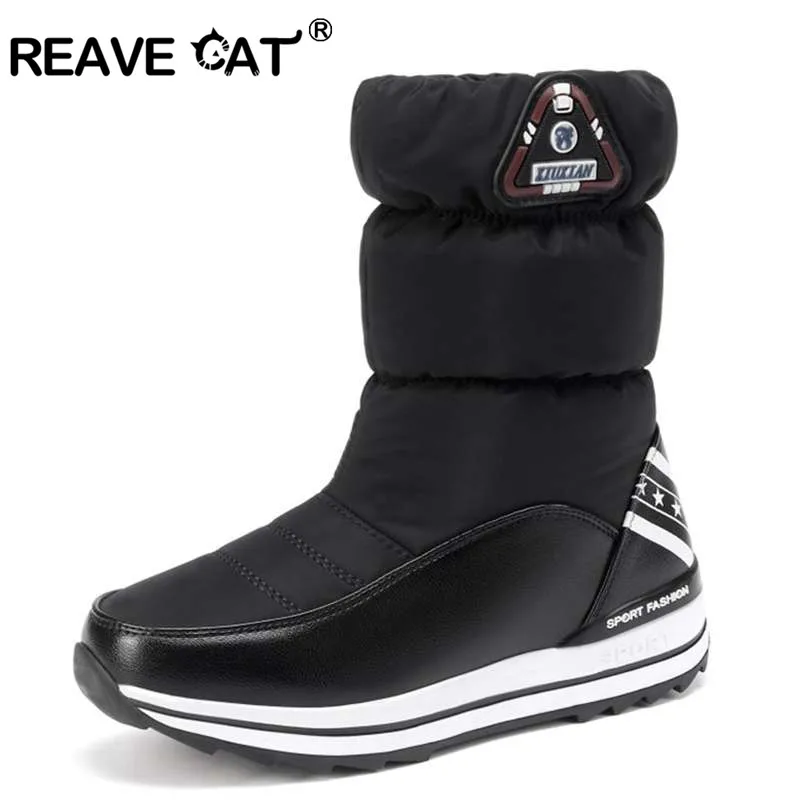 REAVE CAT/теплые зимние ботинки; женская обувь на танкетке; женские зимние ботильоны; непромокаемые ботинки с плюшевой подкладкой; эластичные ботинки; botas