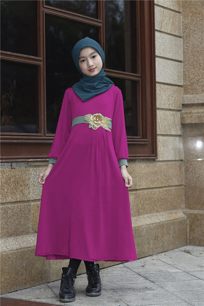 Мусульманское платье для девочек, кимоно, длинное платье для детей, детская одежда, однотонное, каваи, ТРАПЕЦИЕВИДНОЕ ПЛАТЬЕ, Дубай, арабски... от AliExpress WW