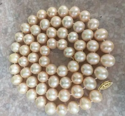 

elegant 9-10mm round south sea gold pink pearl necklace 24inch 14k