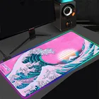 Коврик для мыши с RGB-подсветкой, большой пейзаж волн, геймерский Настольный Коврик для компьютерной мыши XXL со светодиодной подсветкой, коврик для клавиатуры и игровой мыши