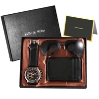 fashion credit card bag watch set mens leather quartz watch cards holder universal sunglasses for man exquisite gift kit box