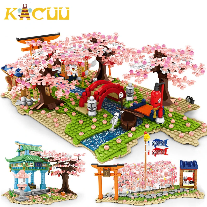 

Newest Sakura Blocks Creator City Cherry Blossom Mini Street View Japanese Sakura House Tree Model Building Blocks Children Toys