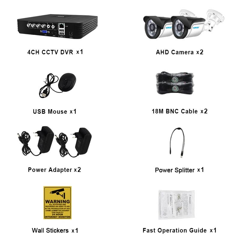 

Smar 4CH 1080N 5in1 AHD DVR Kit CCTV System 2pcs 720P/1080P AHD Waterproof/Bullet Camera Security Surveillance Set Email Alarm