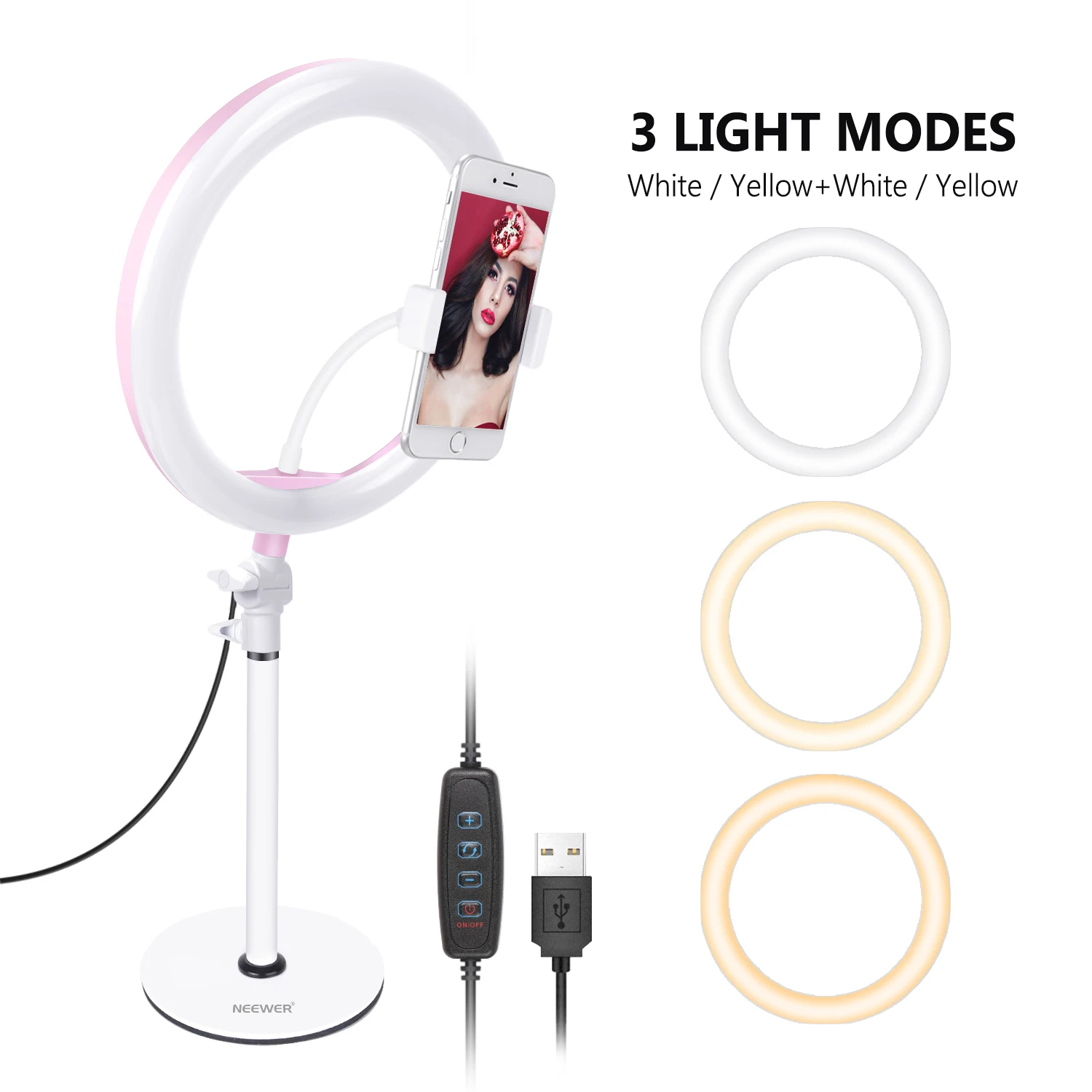 Neewer светодиодный столешница 10 дюймовая шпилька USB кольцевой светильник 3200K 5600K 3