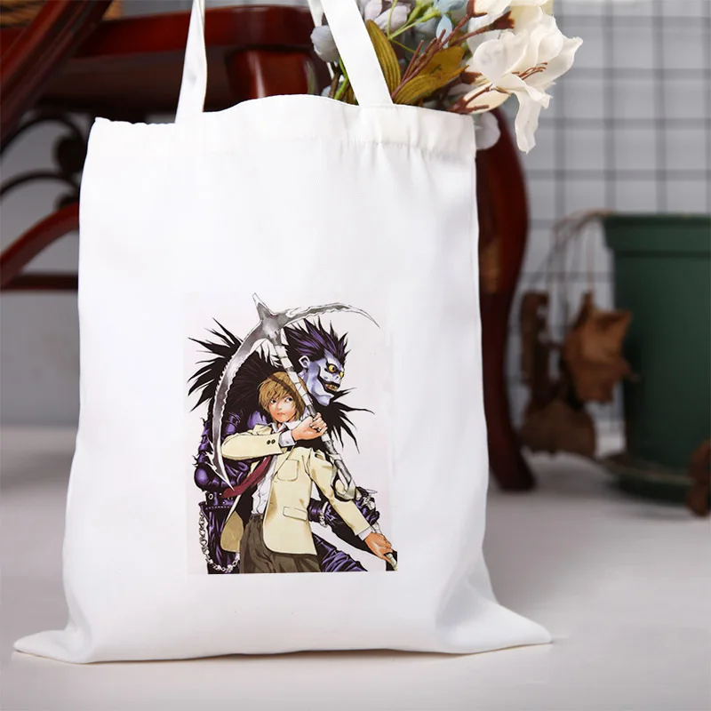 

Death Note Grocery Bag Anime Tote Shopper Designer Handbags Customizable Canvas Fabric Casual Woman Shopping Custom Printed Bags