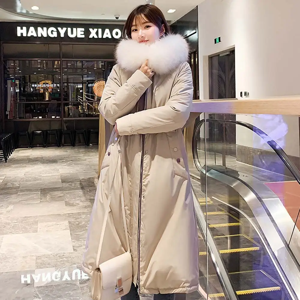 

Womens Winter Jacket Plus Size 4XL Fad Long Female Hooded Cotton Coat With Fur Collar Both Sides Can Be Worn Chamarras De Mujer