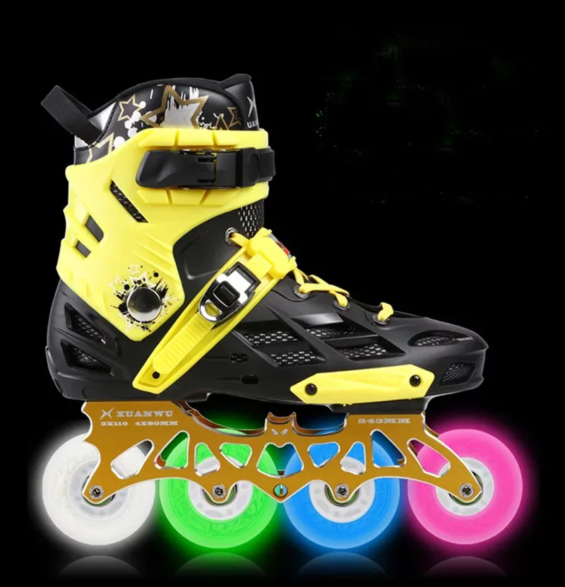 Men Women Inline Skate Colorful Flash Wheel Adjustable Speed Skates Fashion Outdoor Sport Fitness Entertainment Shoes 1 Pair