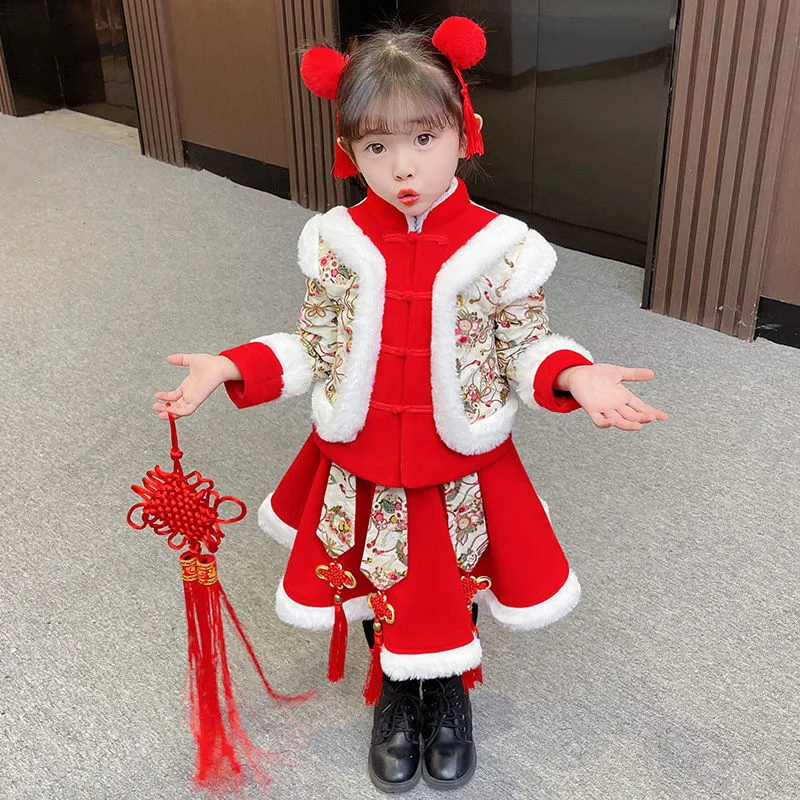 Новый плотный костюм Тан для девочек на осень и зиму платье принцессы в китайском