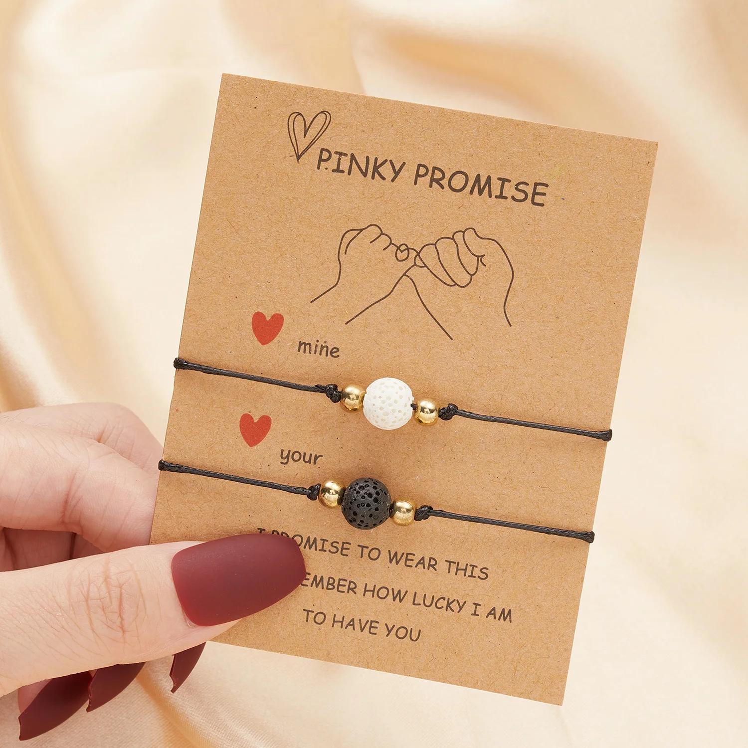 

Gorgeous Charm Lover's Bracelet Round Ball Black White Volcanic Stone TWO Woven Adjustable Couple Bracelet Set Girlfriend Gifts