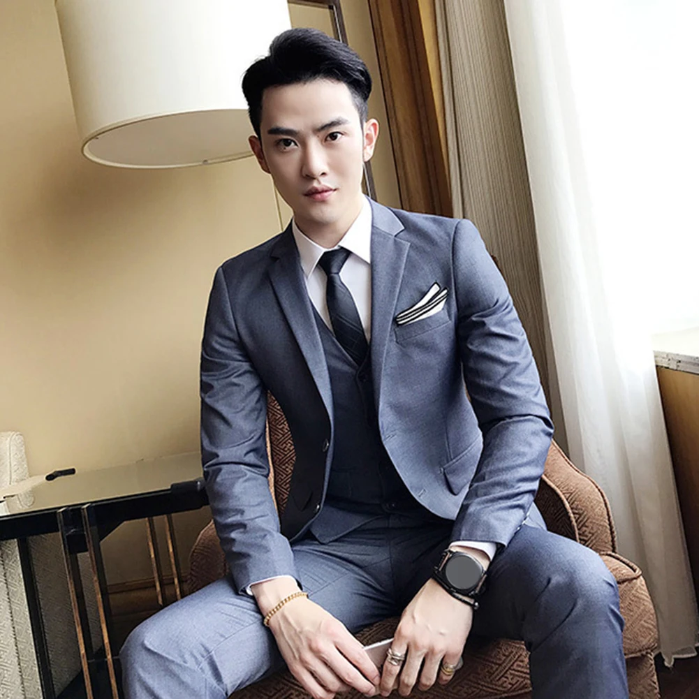 

2020 Newest 3Pcs Set Male Wedding Prom Suit Black Blue Slim Fit Tuxedo Men Formal Business Work Wear Suits (Jacket+Vest+Pants)