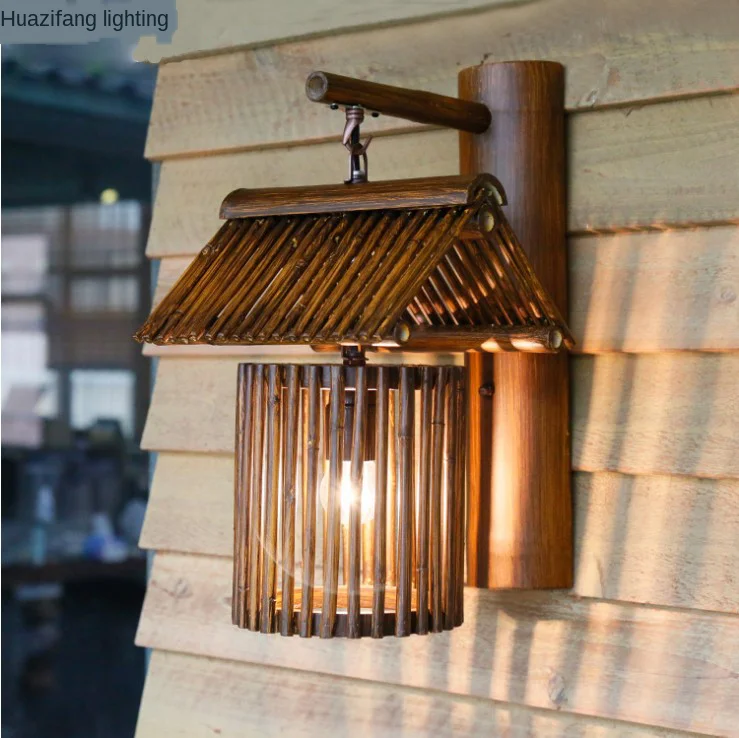 Бамбуковая настенная лампа с простым лицом креативный пасторальный простой
