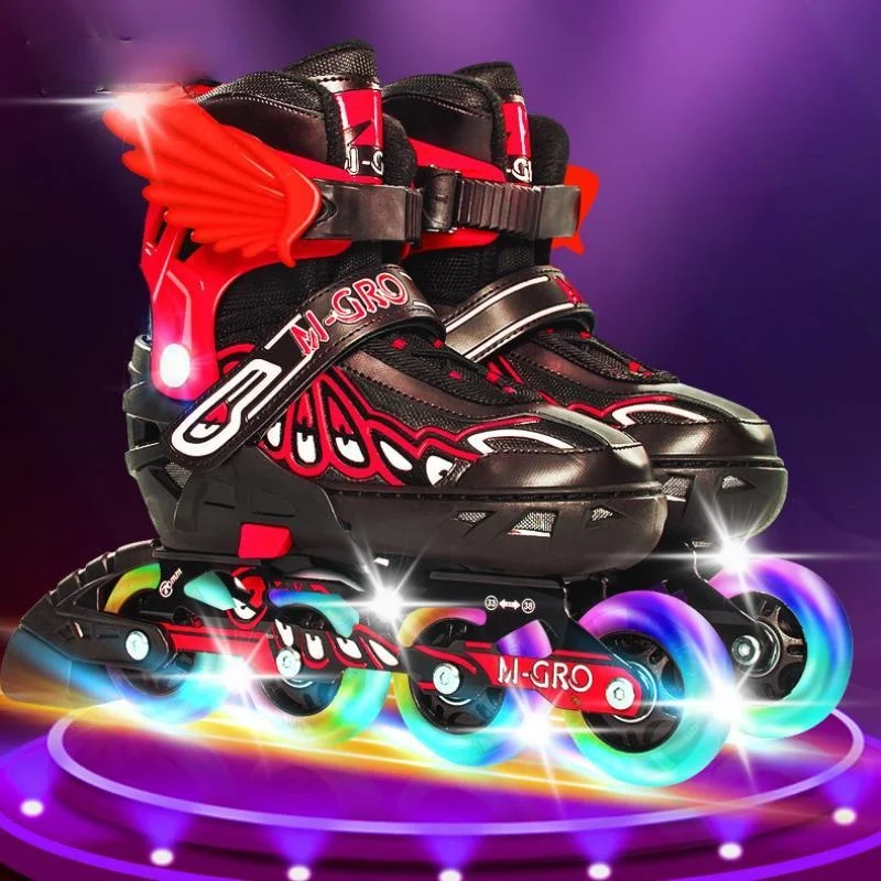 

Adult Roller Skating Shoes Sliding Beginner Flashing 4 Wheels Road Skate Patins Adjustable Inline Skates Skate Size 26-43