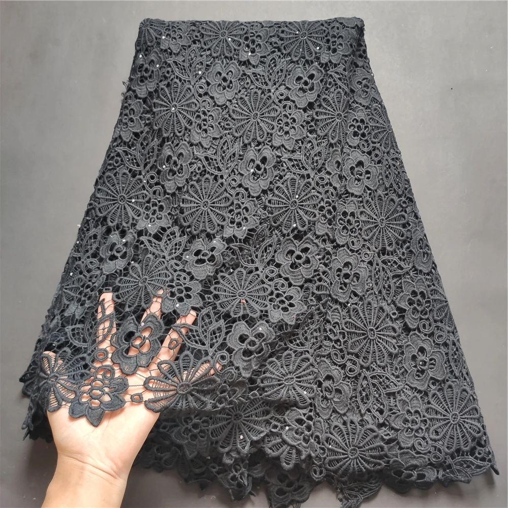 

Latest 2021 High Quality African Lace Fabric Embroidery Swiss French Tulle Cotton Wedding Party Dress Guipure Sequins 5yards