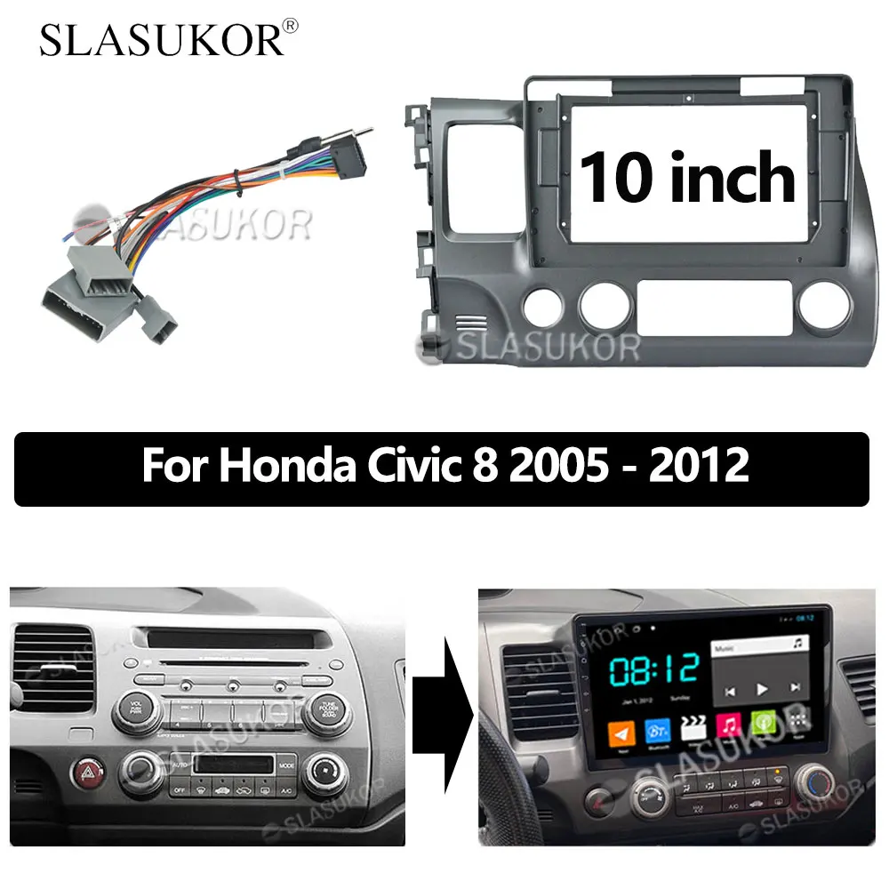 

10 INCH Audio Fitting For HONDA CIVIC 2005 2006-2011 Left LHD Unit Radio Dashboard GPS stereo panel for mounting 2 Din DVD frame