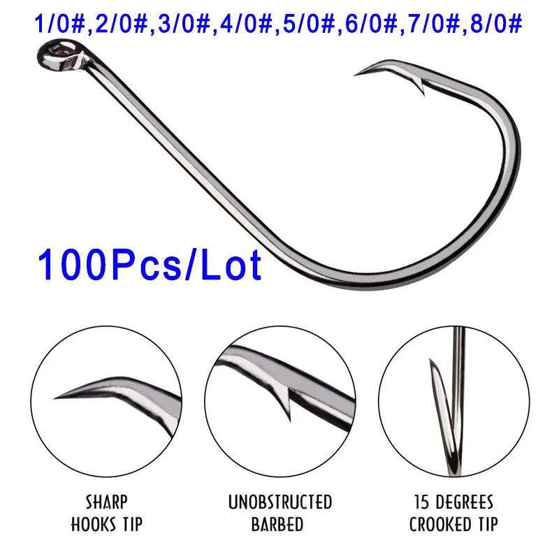 Легко ловить 100 шт. рыболовные крючки черные офсетные спортивные круглые