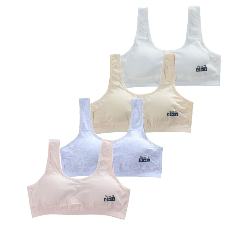 

Teen Girls Seamless Sports Training Bra with Removable Pad Letters Printed Back Hook Clasp Closure Bralette Pull-On Solid