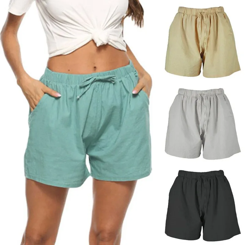 

Summer Women' Loose Pocket Shorts Casual Sports Solid Color Drawstring Short Pants Unisex