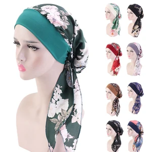 Мусульманские женские хиджабы с принтом, тюрбан, головной платок, химиотерапия рак, шапочка для выпадения волос, длинный хвост, бантик, широкая повязка, обертка