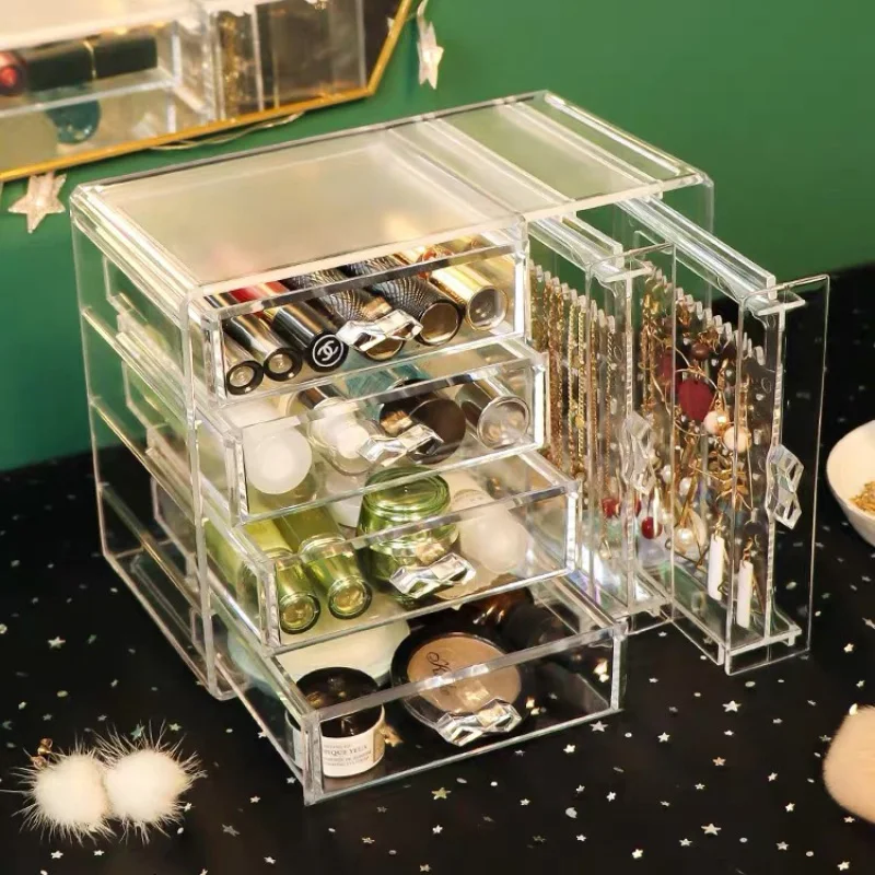 

Pop Dresser Transparent Jewelry Storage Box Necklace Earrings Make Up Organizer Drawer Large Capacity Plastic Storage Container