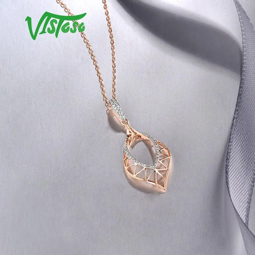 VISTOSO Gold Pendants For Women Authentic 14K 585 Rose Sparkling Round Diamond Simple Elegant Wedding Band Fine Jewelry | Украшения и