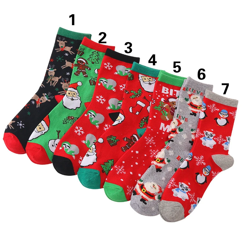 Носки женские из чесаного хлопка с принтом оленя снеговика | Женская одежда