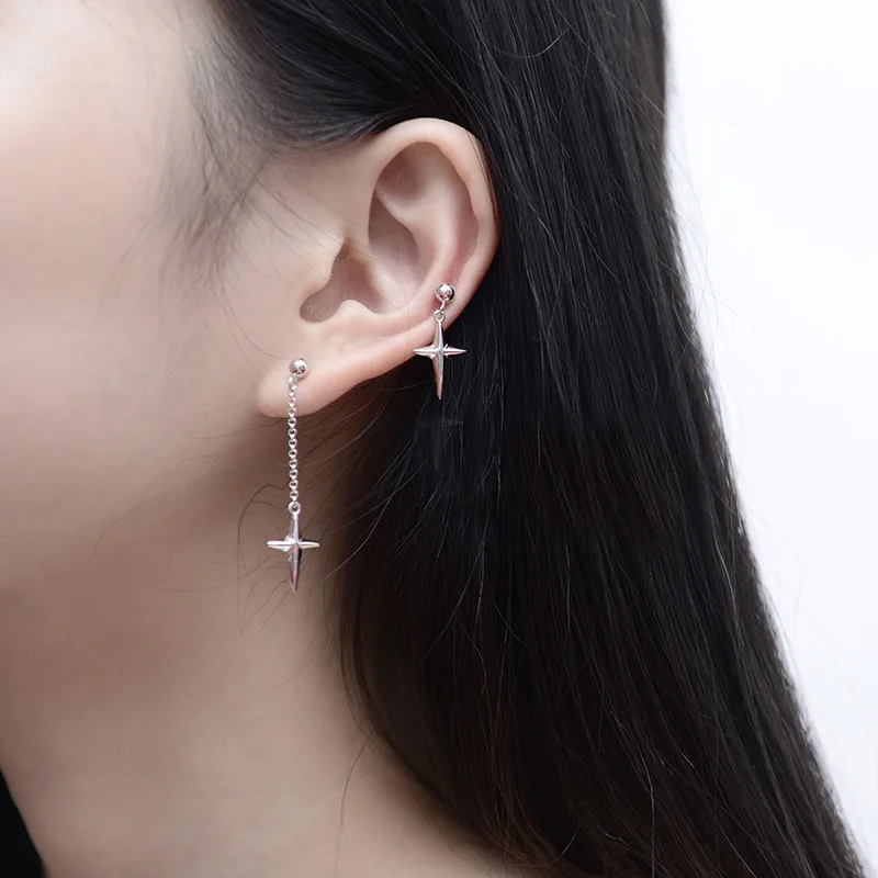 Silver Color Cross Charm Drop Dangle Earrings Asymmetric For Women Fashion Jewelry Gift | Украшения и аксессуары