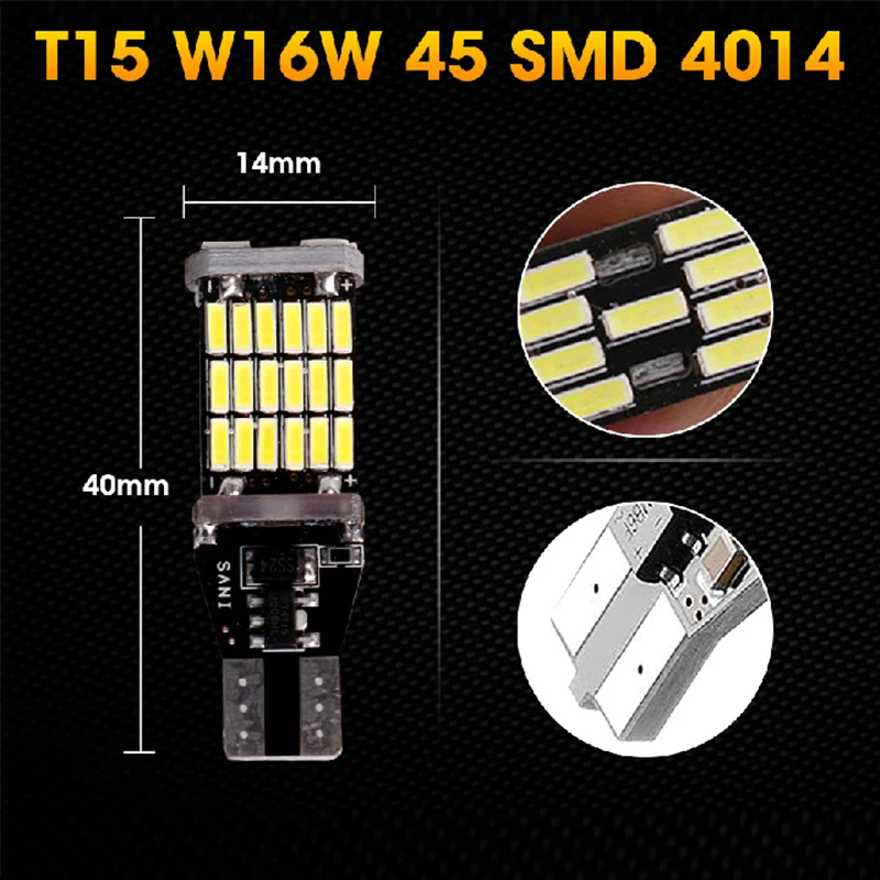 High Power Auto Bulbs DC 12V Car Stop Reverse Back Light T15 T16 LED W16W 45 SMD 4014 Motorcycles Turn Signals Lamp 1Pair | Автомобили и