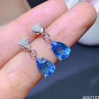 kjjeaxcmy 925 sterling silver inlaid natural blue topaz womens retro luxury water drop gem earnails earrings support test