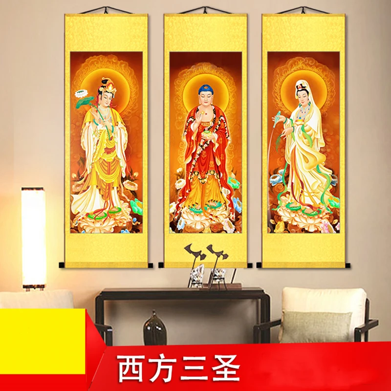 Шелковые картины прокрутки из трех священных буддов/Городской дом защищающие