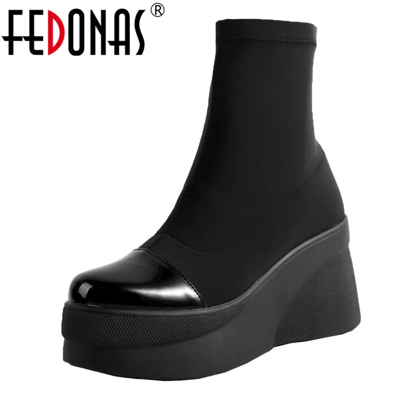 FEDONAS/Женская обувь на плоской платформе Новинка 2021 года Стрейчевые ботинки Обувь