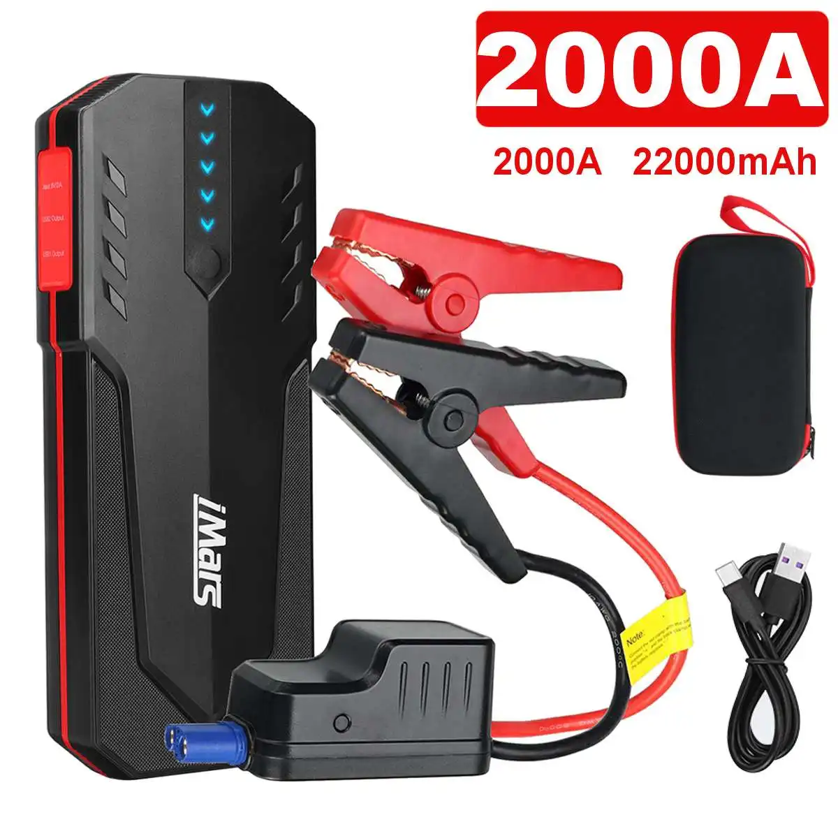 

2000A 22000mAh Portable Car Jump Starter Powerbank Emergency Battery Booster QC3.0 Fast Charging Power Bank with LED Flashlight