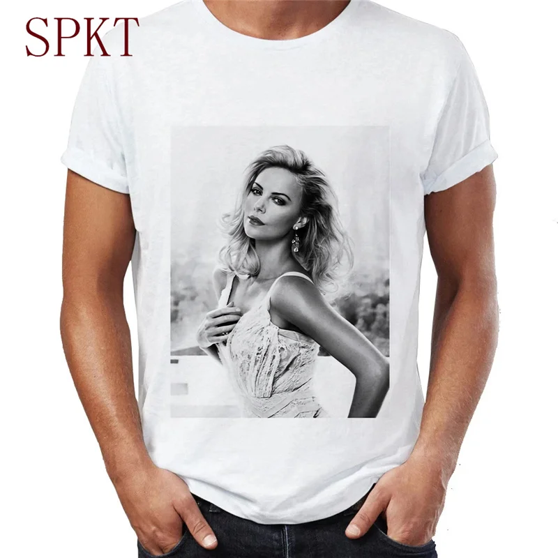 

Sexy Charlize Theron drawing print unisex t shirt celebrity graphic design tshirt top gothic punk oversized men/women's T-Shirts