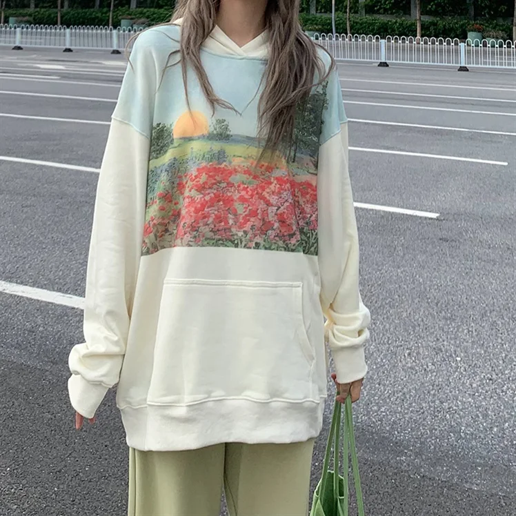 

Женский пуловер с длинным рукавом, Белый Свободный свитшот с японским принтом, худи Y2k, новинка на осень-весну