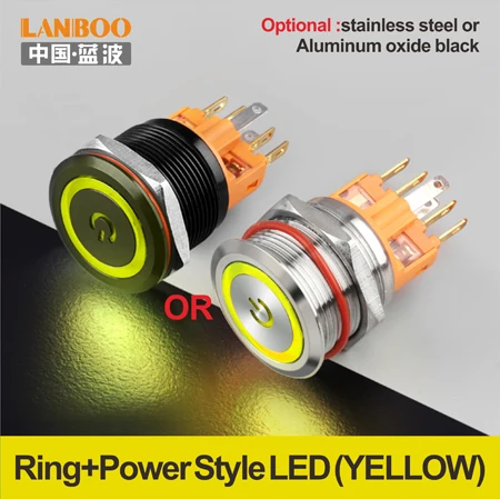 Yellow LED Power LB22B зуммер автобус мощность Звонок кнопочный переключатель с кольцом led 12V24V220V - Цвет: Yellow LED Power